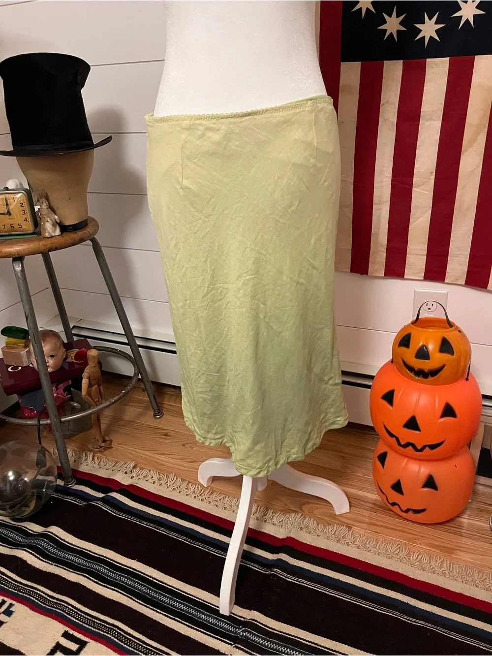 Vtg Y2K GAP Linen Cotton Skirt Yellow Green Ombre Beads 2 fairy preppy - Picture 4 of 10